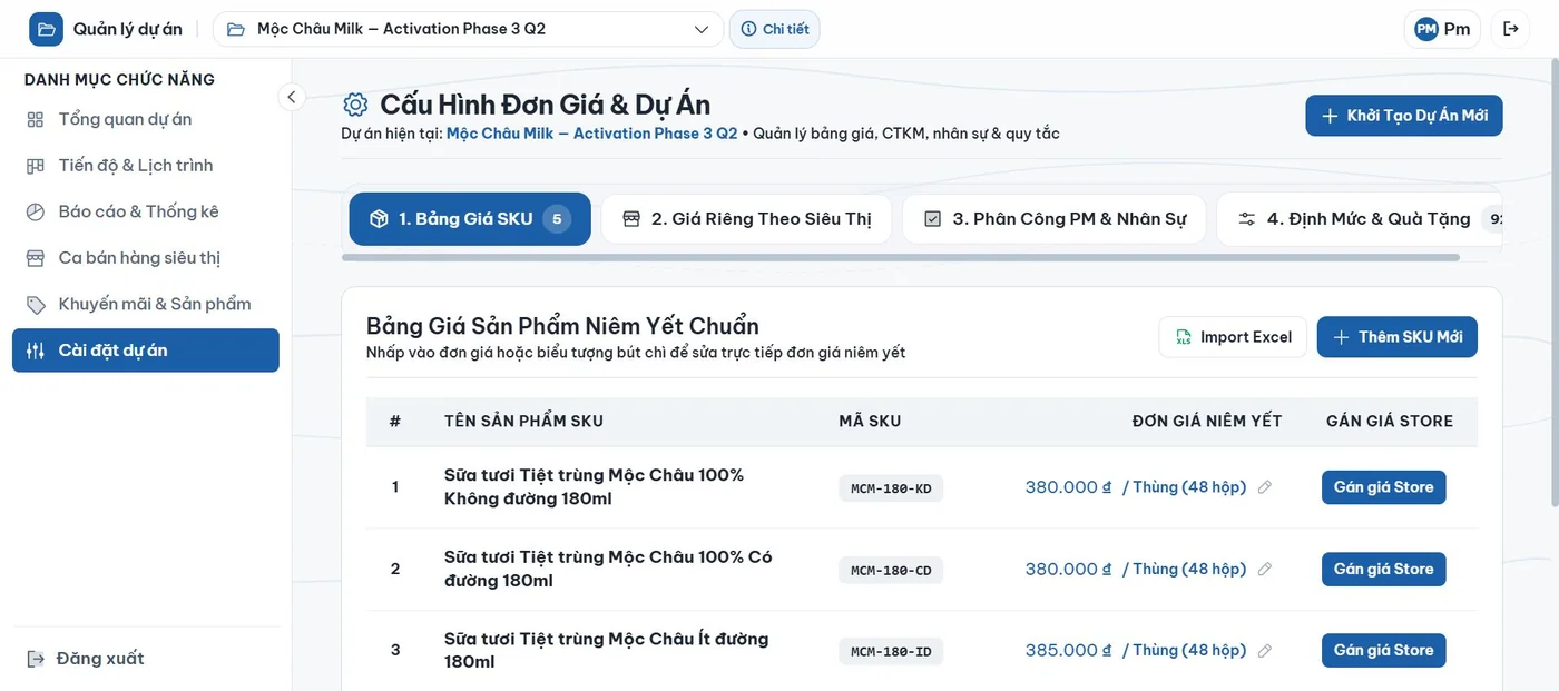 Cài đặt dự án trong demo Dự án điểm bán Mộc Châu Milk