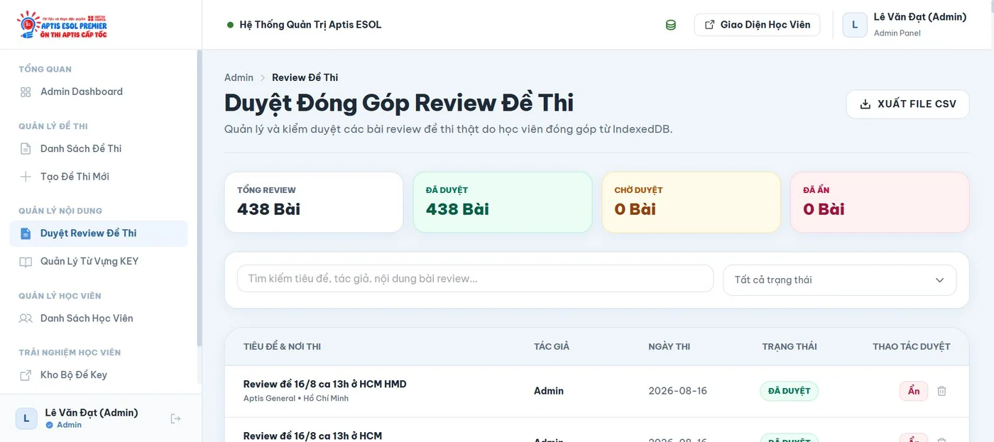 Review đề thi trong demo Luyện kỹ năng tiếng Anh APTIS