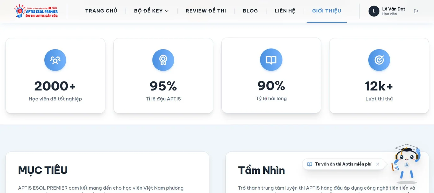 Giới thiệu trong demo Luyện kỹ năng tiếng Anh APTIS