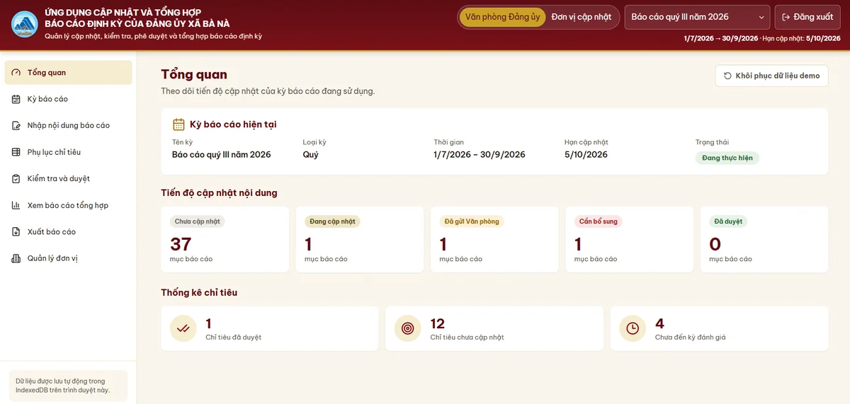 Ảnh giao diện demo Báo cáo xã
