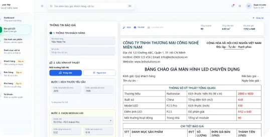 Ảnh giao diện demo Báo giá vật tư LED và tồn kho