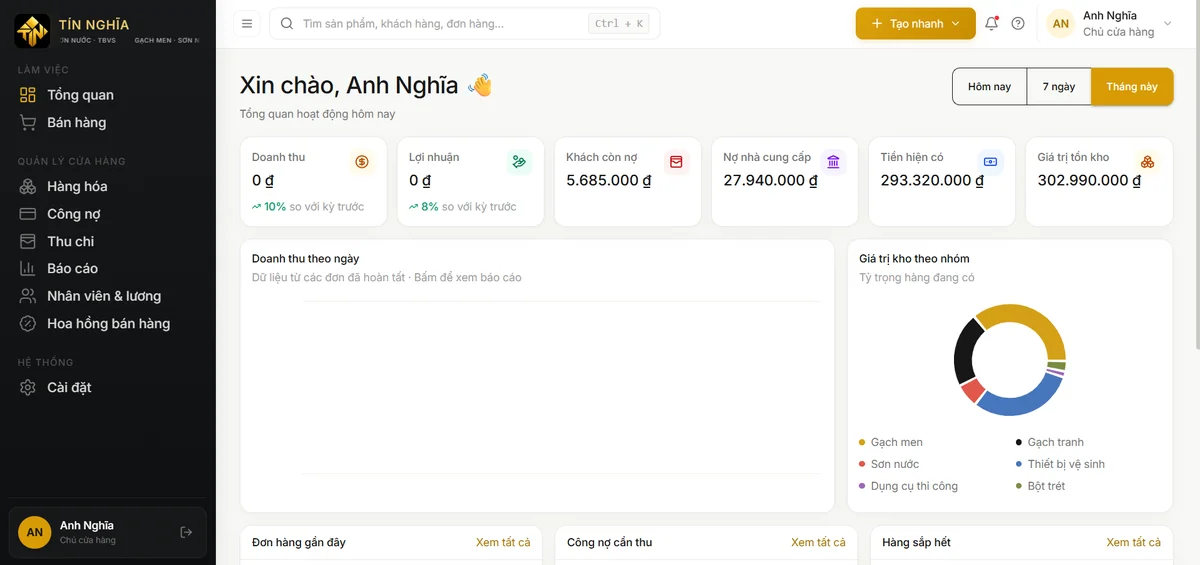 Ảnh giao diện demo Vật liệu xây dựng Tín Nghĩa